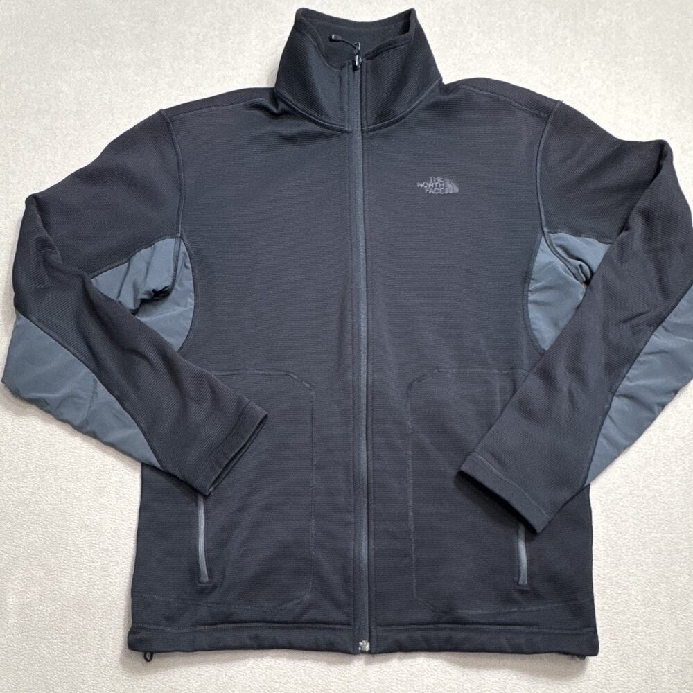 The North Face Men's Medium Black Gray Full Zip Fleece Jacket Hiking Outdoor